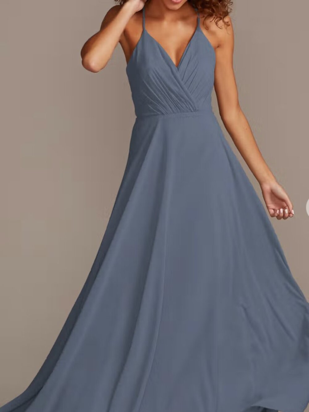 Spaghetti Strap Full Skirt Dress - Steel Blue